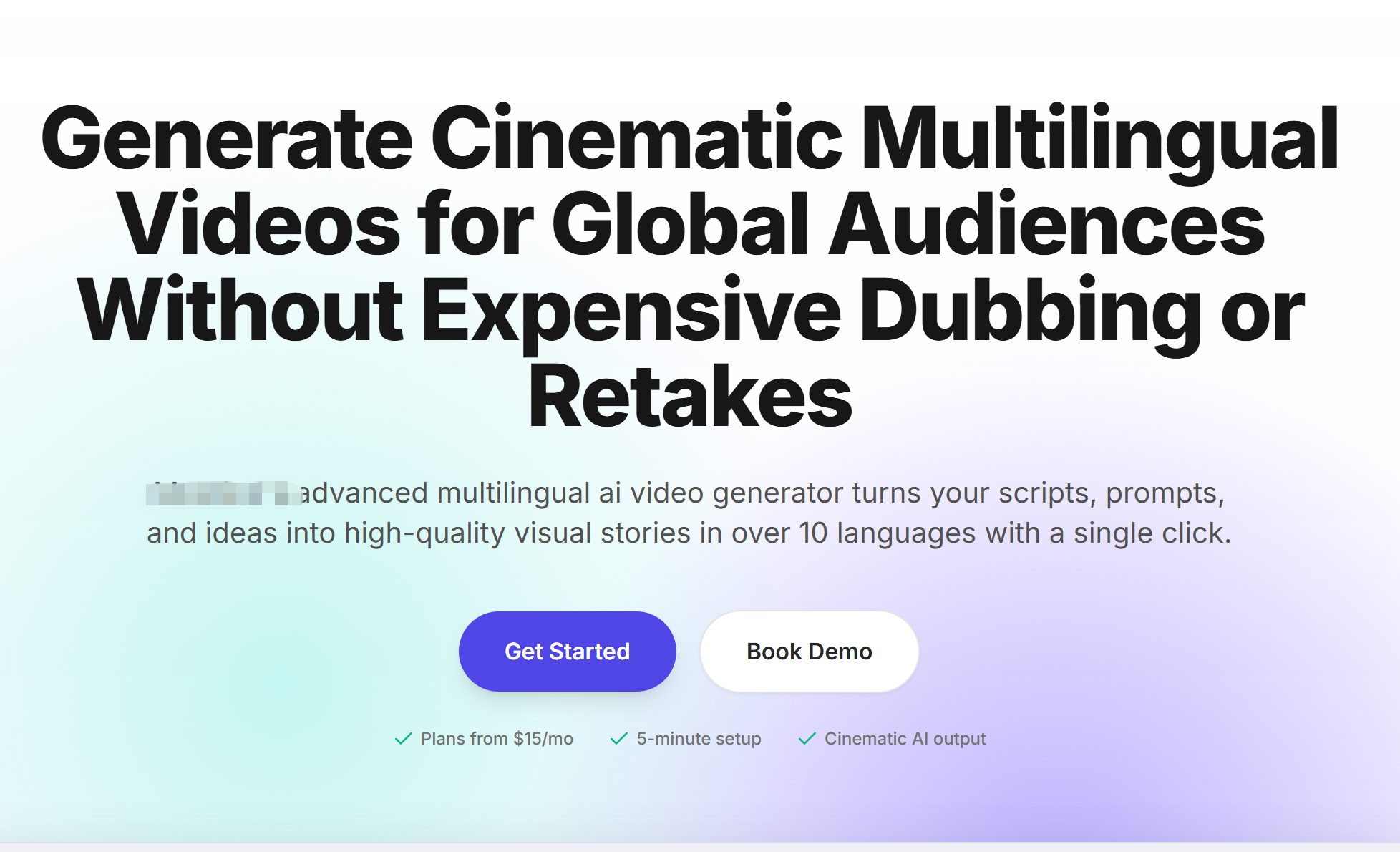 Promotional landing page for cinematic multilingual video generation